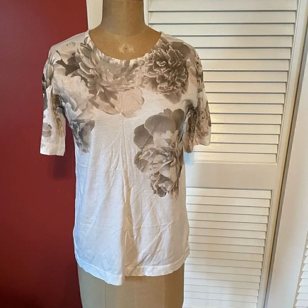 J CREW | floral white cotton t shirt XS